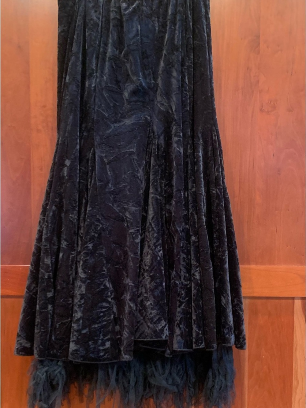 Black Velvet Midi Skirt with Tulle Trim - Picture 3 of 5